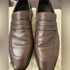 Hugo Boss Penny Loafers Men's 8 Dark Brown Leather Dress, runs large